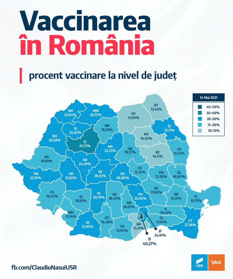 Harta vaccinării. Sursa foto: Facebook/Claudiu Năsui