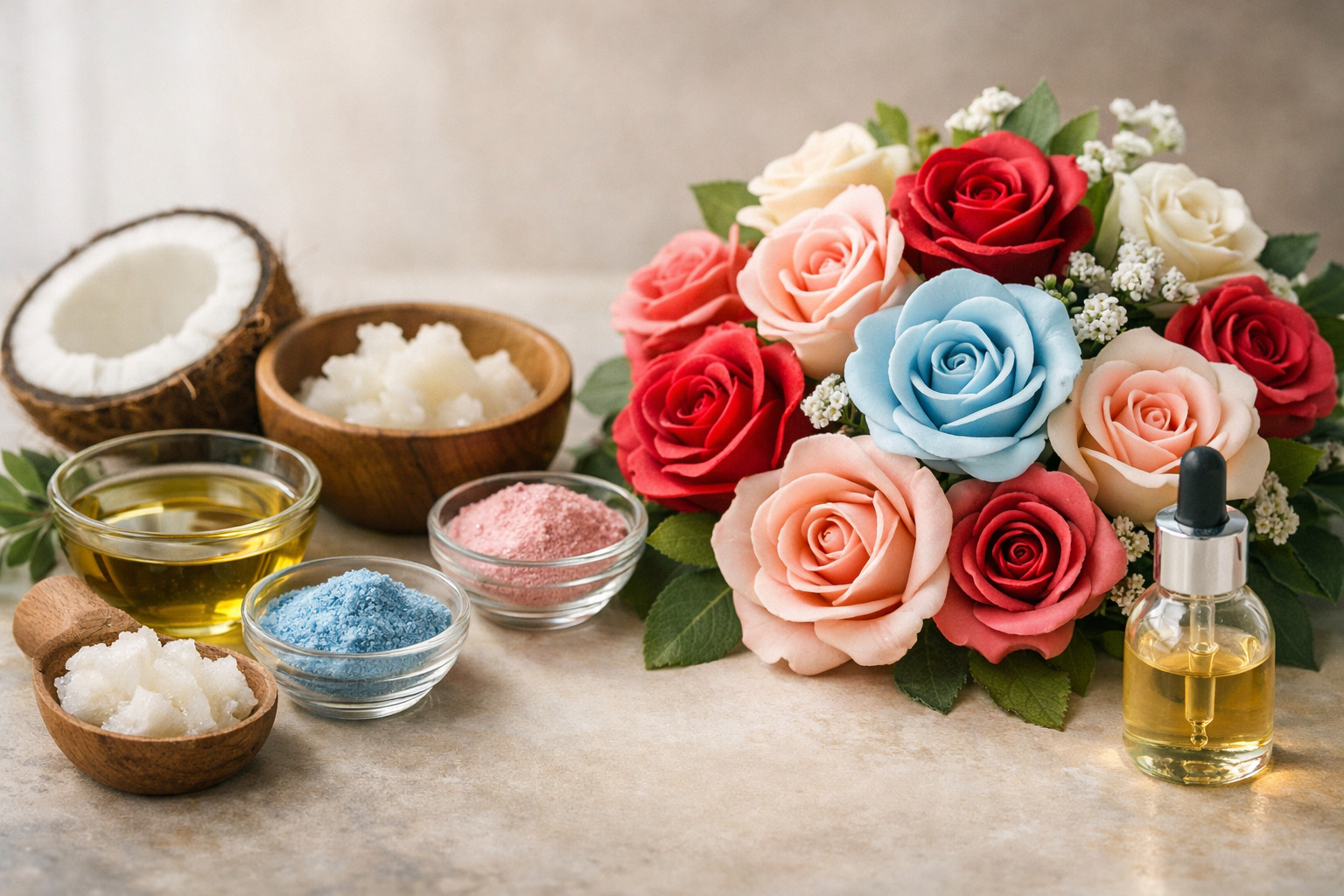 Din ce materiale sunt fabricați trandafirii din săpun de calitate superioară?