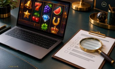 Slot online pe laptop, alături de o listă de verificare